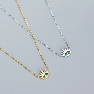 Evil Eye Necklace 925 Sterling Silver Zircon Green Stone Pendant Dainty Minimalist Jewelry For Women
