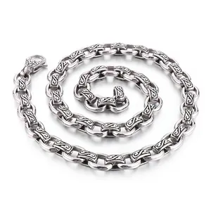 Vintage Punk Titanium Steel Chain Necklace For Men With Greek Key Scroll Patterns Hip Hop Heavy Link Jewelry