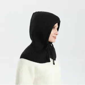 Classic black knitted Balaclava with adjustable drawstring for winter outdoor protection