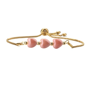Chic pink heart ceramic bracelet with golden stainless steel box chain for women