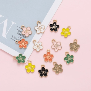 Colorful sakura alloy enamel charms for DIY jewelry making in various floral shades