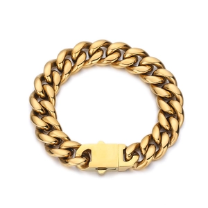 Chunky gold stainless steel Cuban link bracelet for men with industrial spring clasp