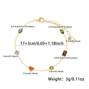 Detailed view of gold multi-colored gemstone bracelet with size and weight annotations
