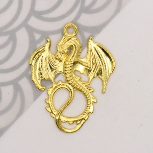 Vintage golden alloy dragon pendant with intricate wing details for DIY jewelry making