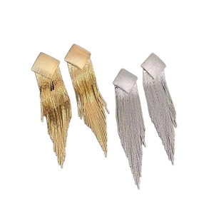 Minimalist geometric rhombic tassel earrings in gold and silver with brushed metal finish
