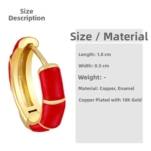 Detailed macro view showing the 1.8cm length and 0.5cm width of red enamel bamboo earrings