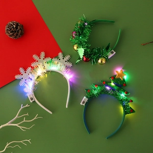 LED Christmas Headband Glowing Antlers Snowflake Tree Candy Cane Holiday Party Costume Accessories Light Up Headpiece