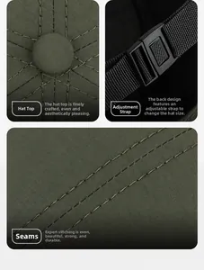 Detail view of military green dock hat featuring adjustable buckle and precision stitching