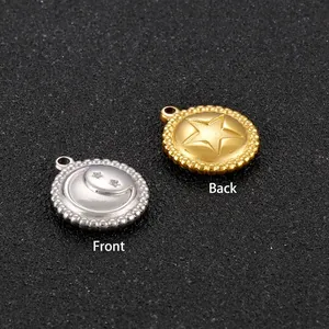 Stainless Steel Pendants Round Star Moon Pattern Embossed For DIY Necklace Bracelet Making Jewelry Accessories