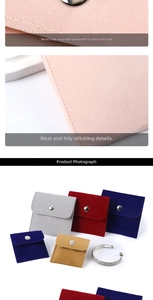 Close-up of velvet jewelry pouches with durable metal snaps and neat stitching detail