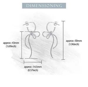 Detailed measurement showing 50mm length and 14.5mm bow width of the silver earrings