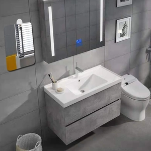 Modern LED mirror cabinet detail with digital display for temperature, humidity and time