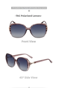 Détails de lunettes de soleil carrées polarisées avec touches dorées sur la monture