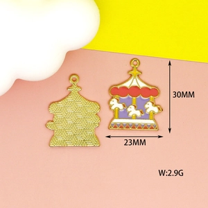 Detail of carousel charm with dimensions 30mm x 23mm and polished alloy texture