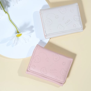 Women Short Wallet PU Leather Tri-fold Cute Cartoon Animal Embossed Compact Card Holder Small Purse