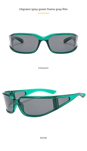 Front and side view of transparent green sports sunglasses with polarized grey lenses