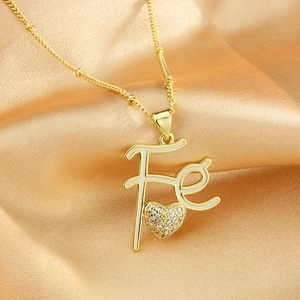 Elegant 18k gold plated FE letter necklace with white enamel and sparkling heart pendant