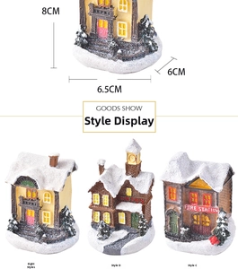 Detailed view of LED resin Christmas miniature house models in three different styles