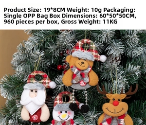 Detailed close-up of 19x8cm Christmas plush dolls including Santa and Reindeer on a tree