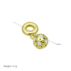 Golden soccer ball pendant with white enamel heart detail, 22mm length and 4.1g weight