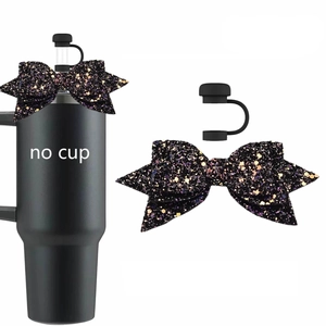 Glitter Sequin Bowknot Straw Cover Cap Silicone Dust Proof Tumbler Accessories For Drinking Cups Decorative Charm