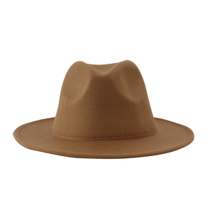Classic brown wool felt fedora hat with wide brim and dented crown for men and women