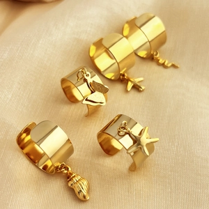 Bagues ajustables en acier inoxydable doré 18K avec pendentifs étoile de mer