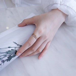 Three-piece S925 sterling silver minimalist stackable rings with small zircons in three colors