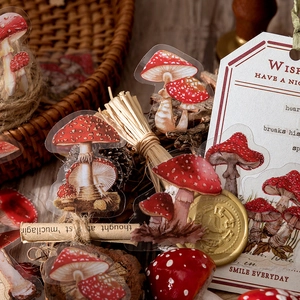 Vintage red mushroom PET stickers for scrapbooking and DIY journal decoration