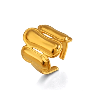 Minimalist gold plated stainless steel triple oval geometric open ring for women