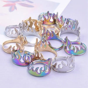 Minimalist adjustable 304 stainless steel flame rings in silver gold and rainbow finish