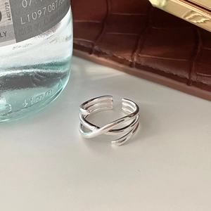 Anello aperto minimalista in argento sterling 925 a tre strati con finitura lucida
