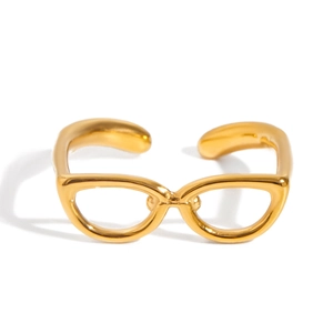Unique 18K gold plated stainless steel open ring with creative sunglasses shaped design