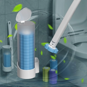 Wall-mounted disposable toilet brush set with colorful sponge refill heads for bathroom