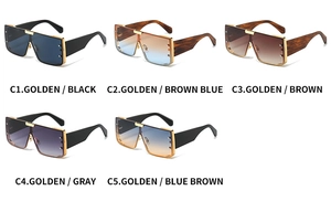 Detail view of square sunglasses in five trendy color combinations with metal rivets