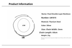 Detailed size specifications for the double-layered titanium steel pearl necklace