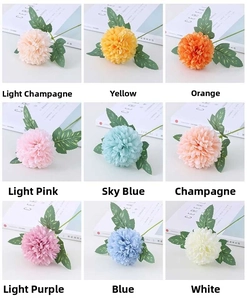 Nine-grid display showing various colors of artificial ball chrysanthemum silk flowers