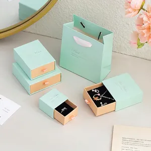 Drawer Jewelry Box Paper Cardboard Gift Packaging For Necklace Ring Earring With Sponge Insert Gold Stamping Elegant