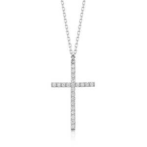 Polished S925 sterling silver cross pendant necklace with sparkling white zircons