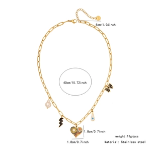 Detail showing the stainless steel gold necklace charm dimensions and chain length