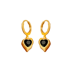 Orecchini a cerchio vintage in oro con pendenti a cuore nero e diamanti incastonati