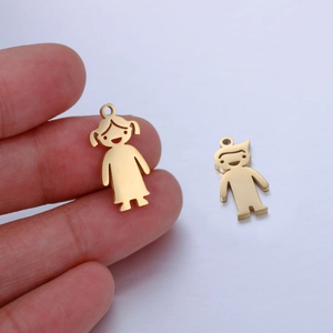 Polished gold stainless steel charms in boy and girl shapes for DIY jewelry making