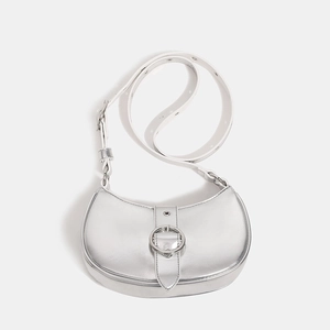 Underarm Bag Women PU Leather Half Moon Shoulder Bag Large Metal Buckle Adjustable Strap Minimalist Trendy Y2K