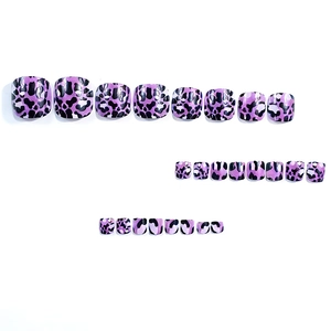 Classic purple leopard print press-on toenails with gradient finish and acrylic texture