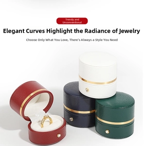 Lizard pattern PU leather jewelry boxes in four colors with gold metal band detail