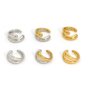 Minimalist double-layered stainless steel ear cuffs in gold, silver, and dual-tone finishes