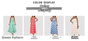 Detailed color options of halter maxi dress in green, red, blue, and brown ethnic prints