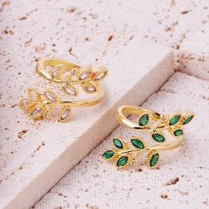 Adjustable gold plated wheat cross ring with pink and green marquise zircon stones