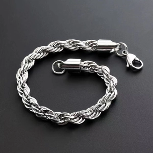 Polished silver stainless steel twist rope chain bracelet with secure lobster clasp finish