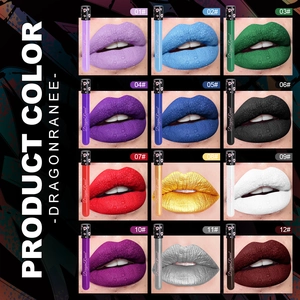 Professional 12-color matte lip gloss set featuring bold gothic and creative makeup shades